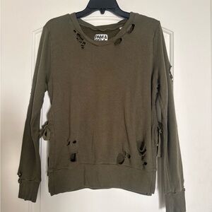 Pam & Gela Distressed Olive Sweatshirt